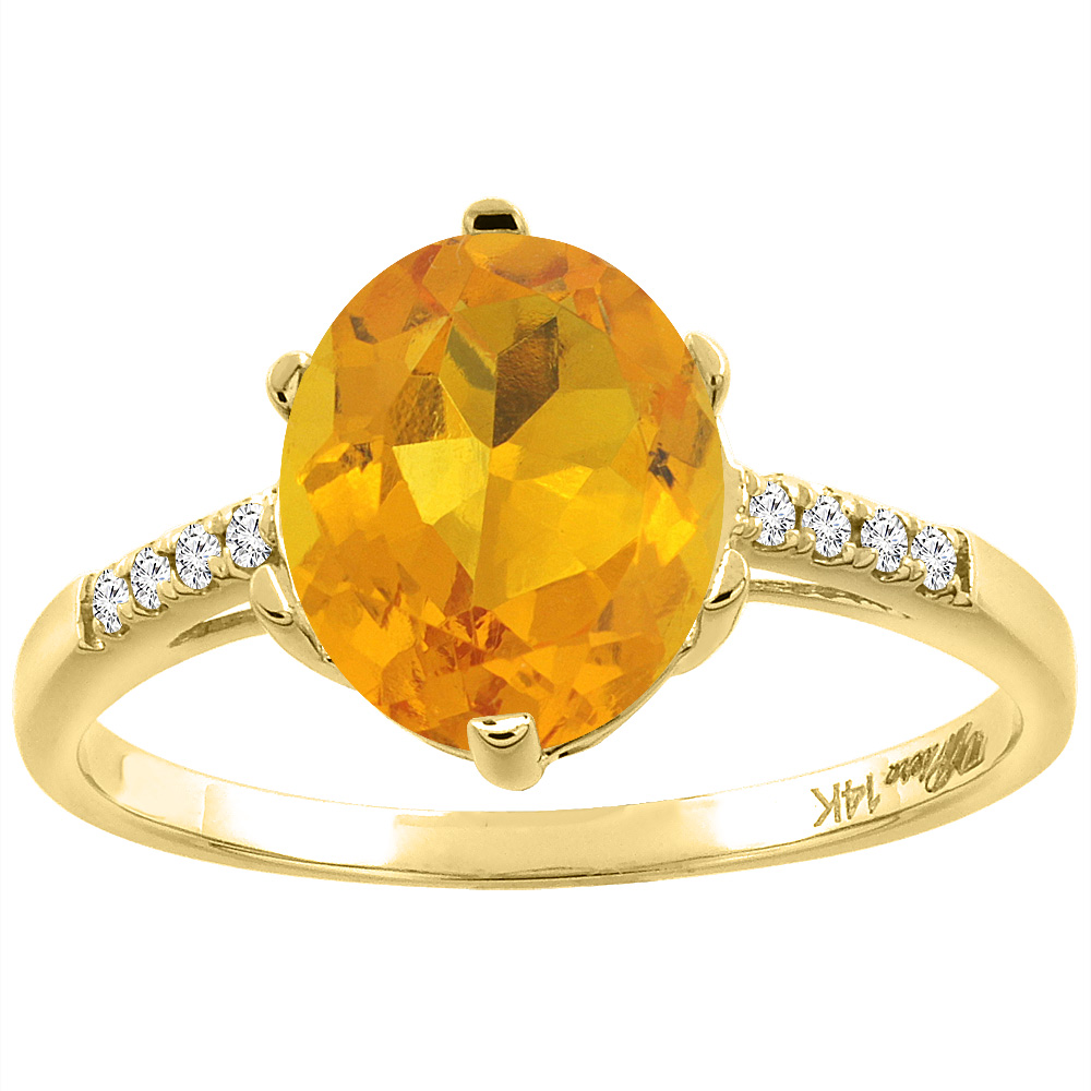 14K Yellow Gold Natural Citrine &amp; Diamond Ring Oval 10x8 mm, sizes 5-10