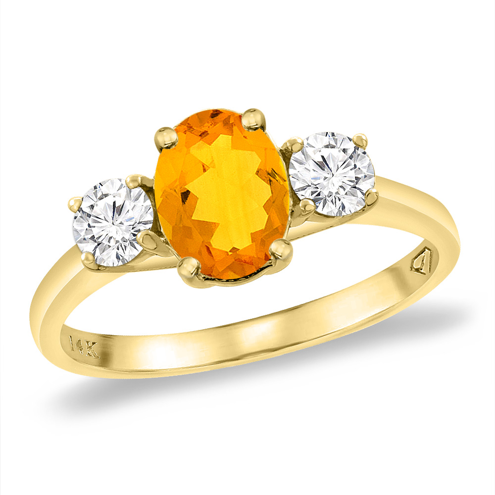 14K Yellow Gold Natural Citrine &amp; 2pc. Diamond Engagement Ring Oval 8x6 mm, sizes 5 -10