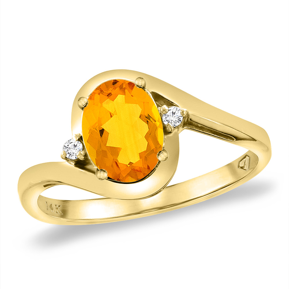 14K Yellow Gold Diamond Natural Citrine Bypass Engagement Ring Oval 8x6 mm, sizes 5 -10