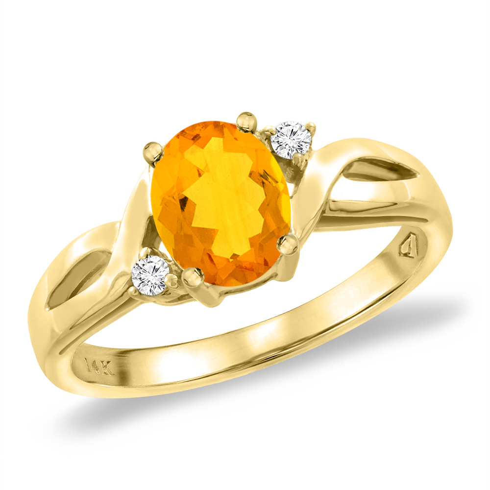 14K Yellow Gold Diamond Natural Citrine Engagement Ring Oval 8x6 mm, sizes 5 -10