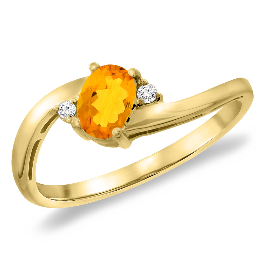14K Yellow Gold Diamond Natural Citrine Bypass Engagement Ring Oval 6x4 mm, sizes 5 -10