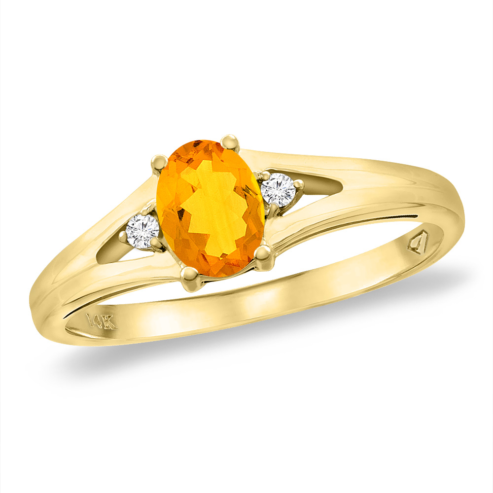 14K Yellow Gold Diamond Natural Citrine Engagement Ring Oval 6x4 mm, sizes 5 -10