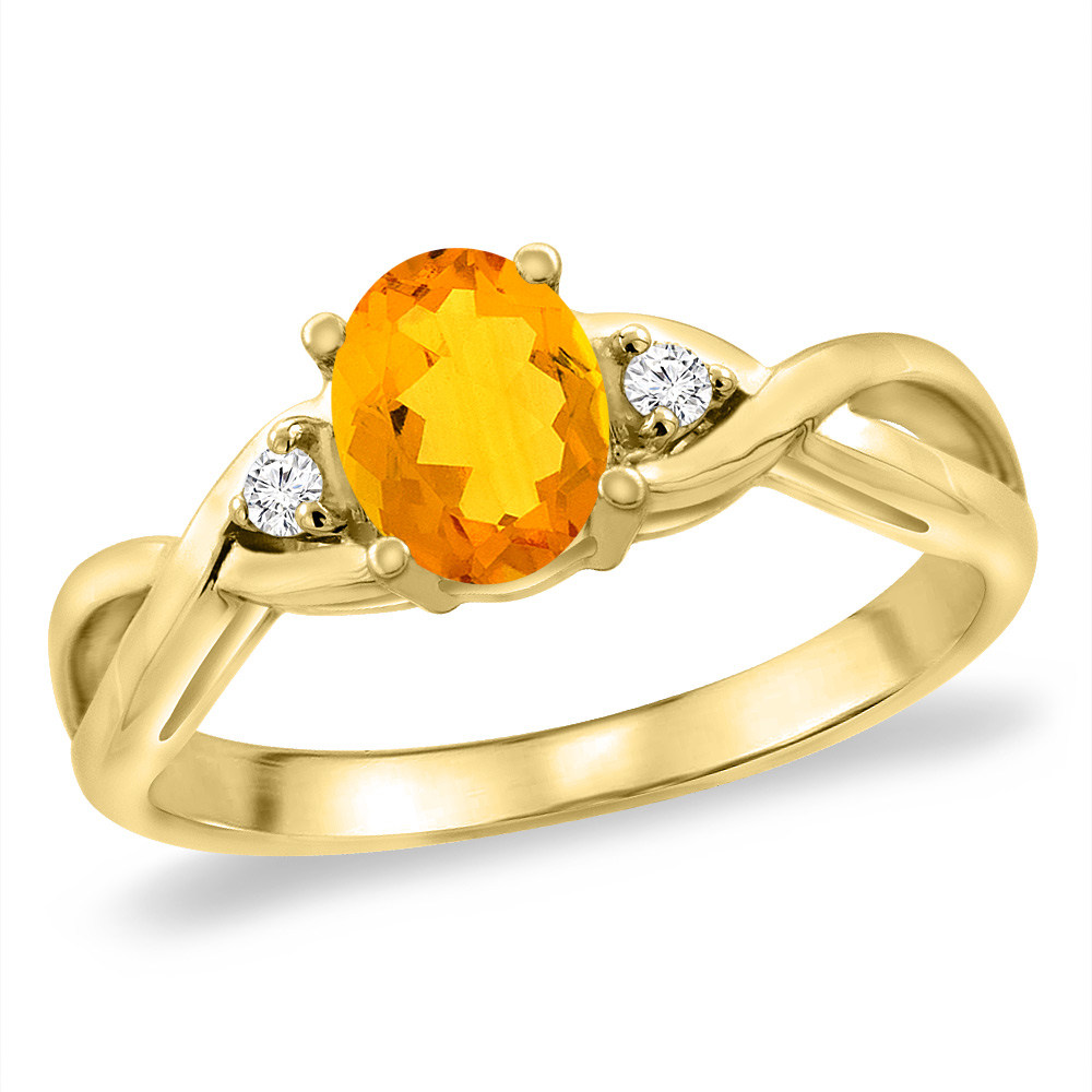 14K Yellow Gold Diamond Natural Citrine Infinity Engagement Ring Oval 7x5 mm, sizes 5 -10