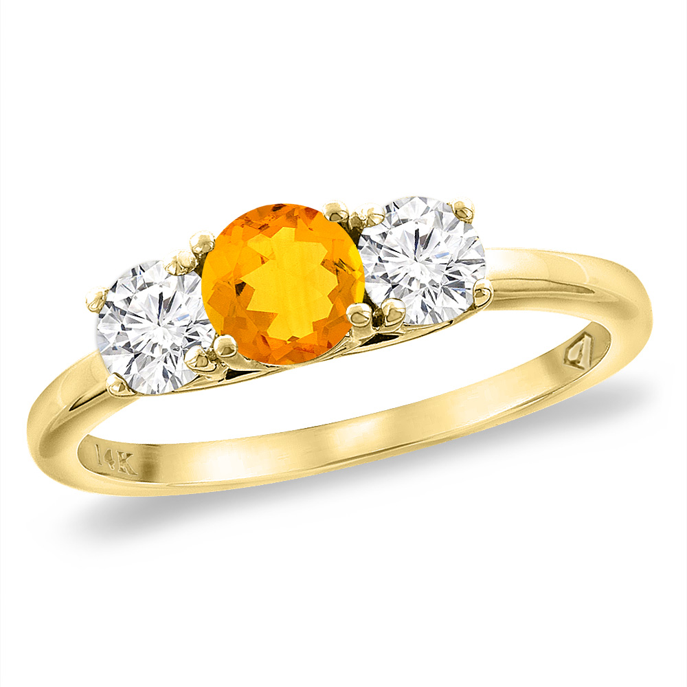 14K Yellow Gold Diamond Natural Citrine Engagement Ring 5mm Round, sizes 5 -10