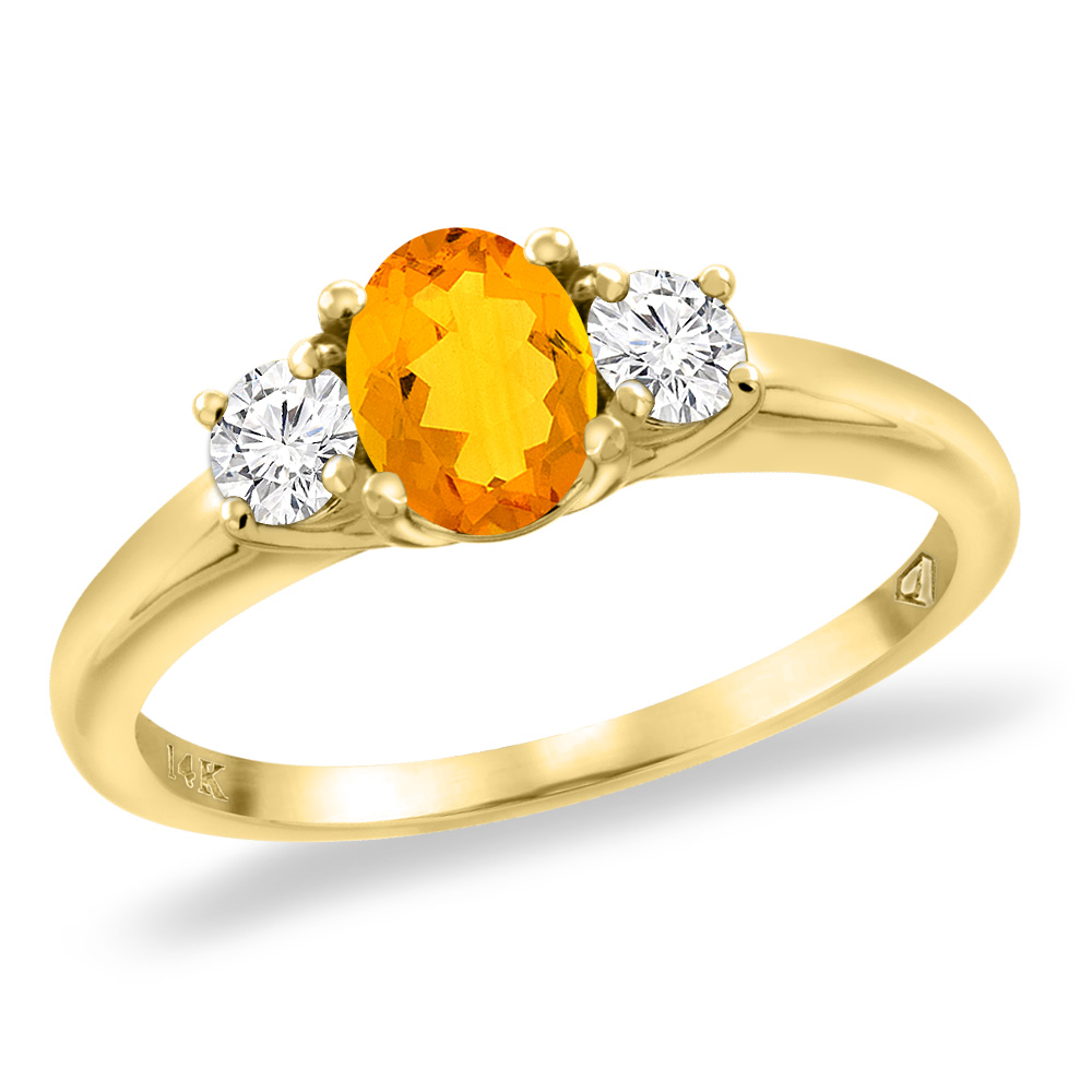 14K Yellow Gold Natural Citrine Engagement Ring Diamond Accents Oval 7x5 mm, sizes 5 -10