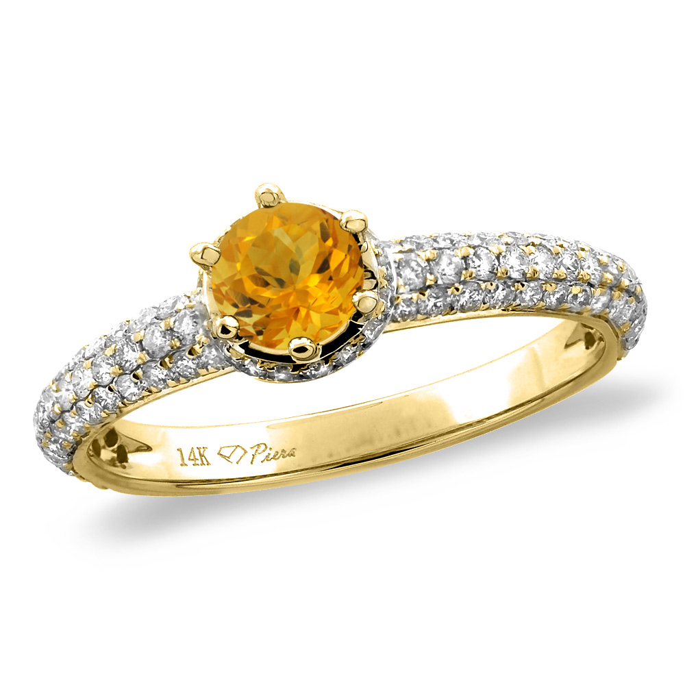 14K White/Yellow Gold Diamond Natural Citrine Engagement Ring Round 5 mm, sizes 5-10