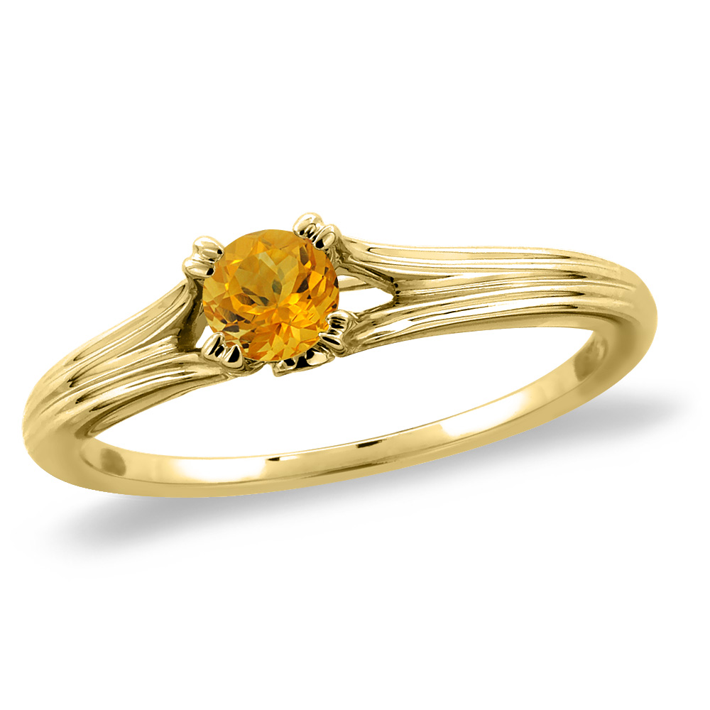 14K Yellow Gold Diamond Natural Citrine Solitaire Engagement Ring Round 4 mm, sizes 5 -10