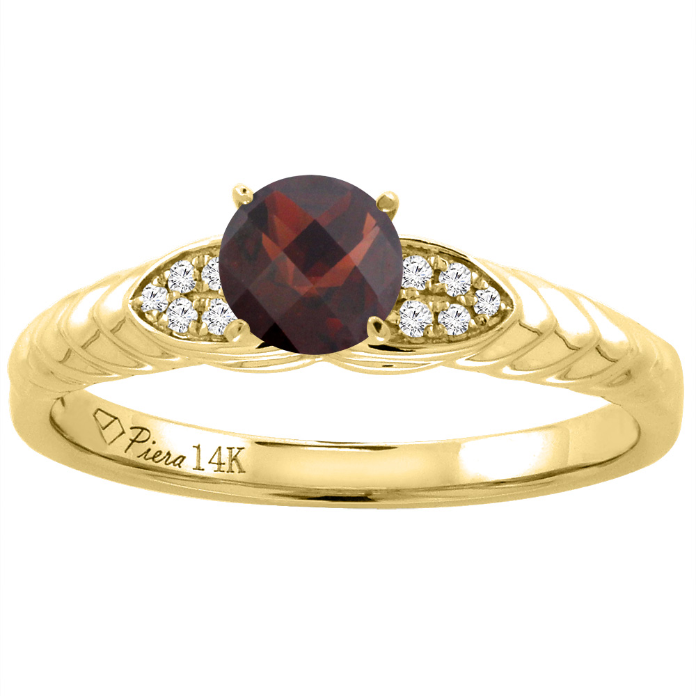 14K Yellow Gold Diamond Natural Garnet Engagement Ring Round 5 mm, sizes 5-10
