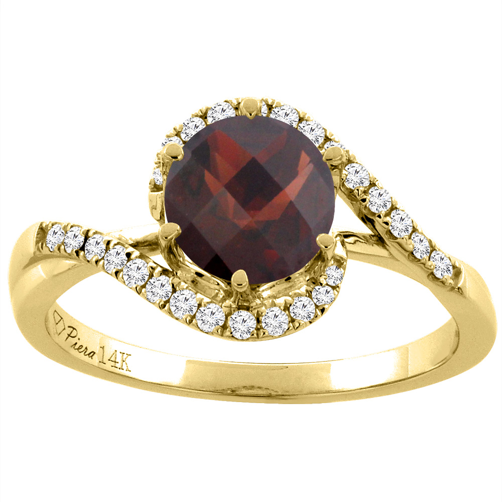 14K Yellow Gold Diamond Natural Garnet Bypass Engagement Ring Round 7 mm, sizes 5-10