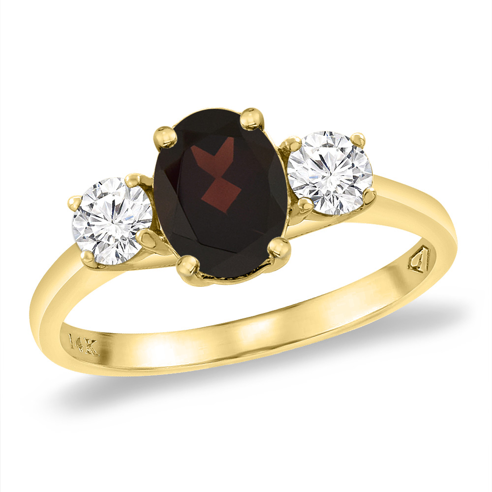 14K Yellow Gold Natural Garnet & 2pc. Diamond Engagement Ring Oval 8x6 mm, sizes 5 -10