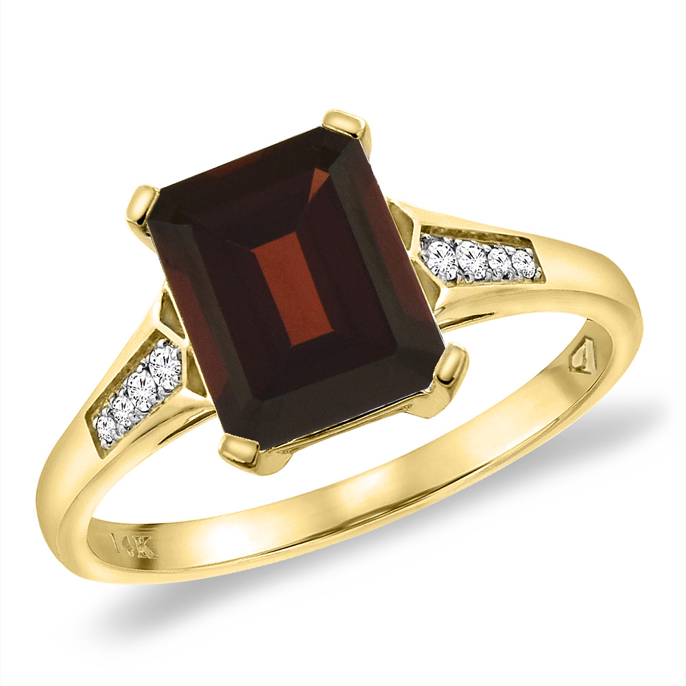 14K Yellow Gold Natural Garnet Ring 9x7 mm Octagon with Diamond Accent, sizes 5 -10