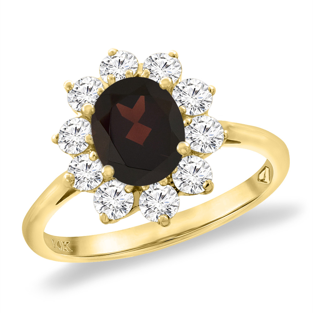 14K Yellow Gold Diamond Natural Garnet Engagement Ring Oval 8x6 mm, sizes 5 -10