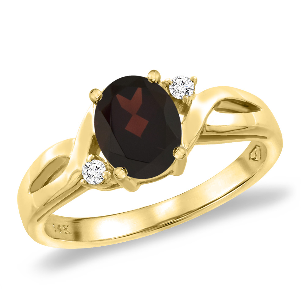 14K Yellow Gold Diamond Natural Garnet Engagement Ring Oval 8x6 mm, sizes 5 -10