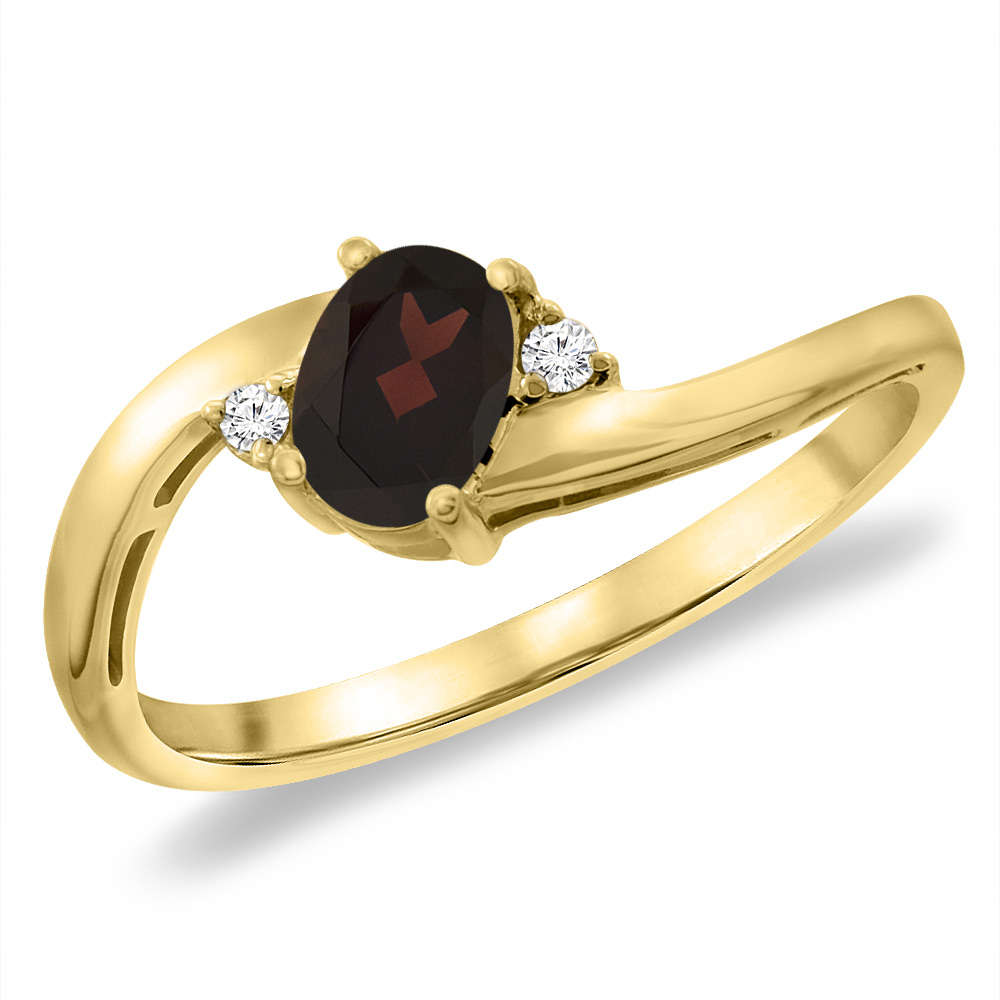 14K Yellow Gold Diamond Natural Garnet Bypass Engagement Ring Oval 6x4 mm, sizes 5 -10