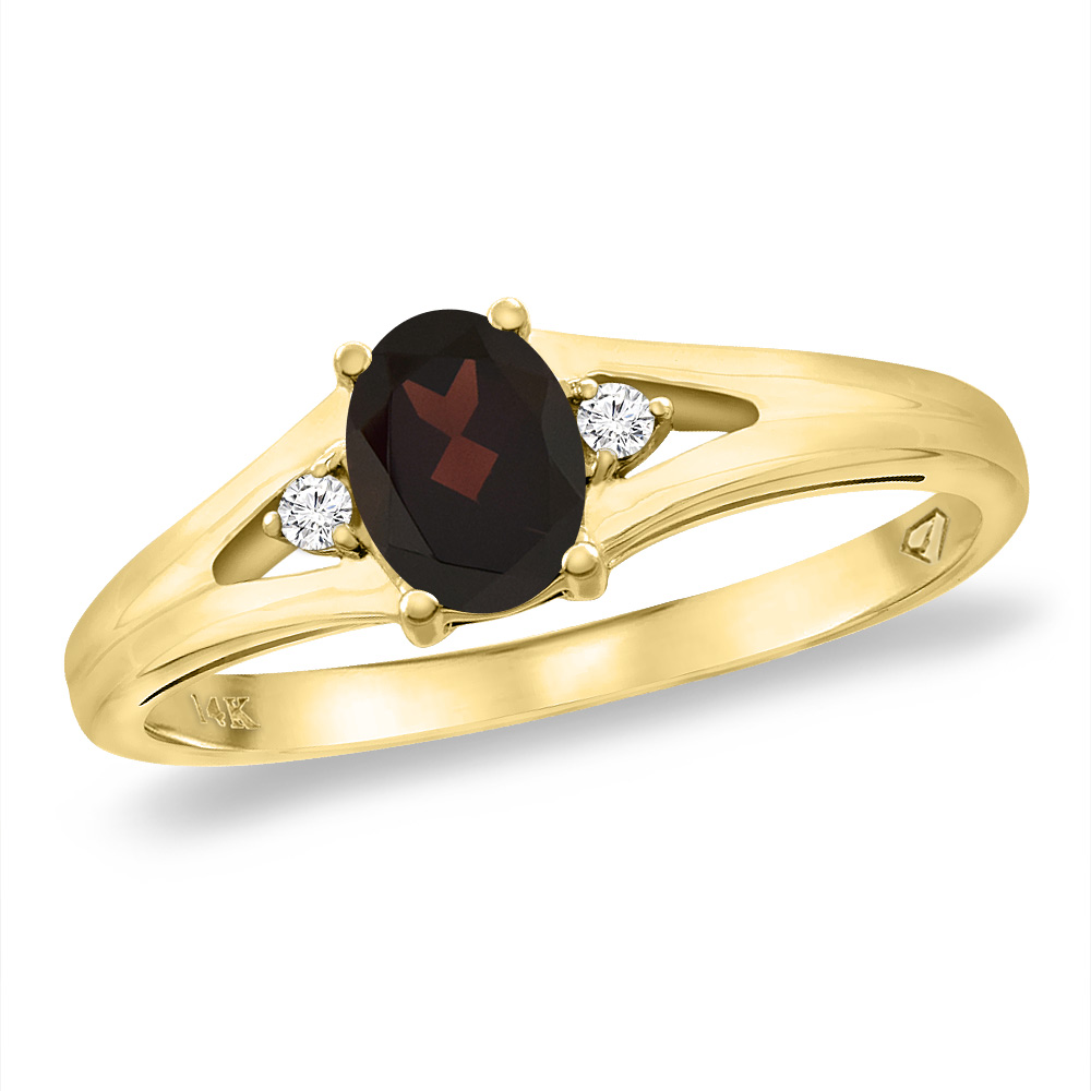 14K Yellow Gold Diamond Natural Garnet Engagement Ring Oval 6x4 mm, sizes 5 -10