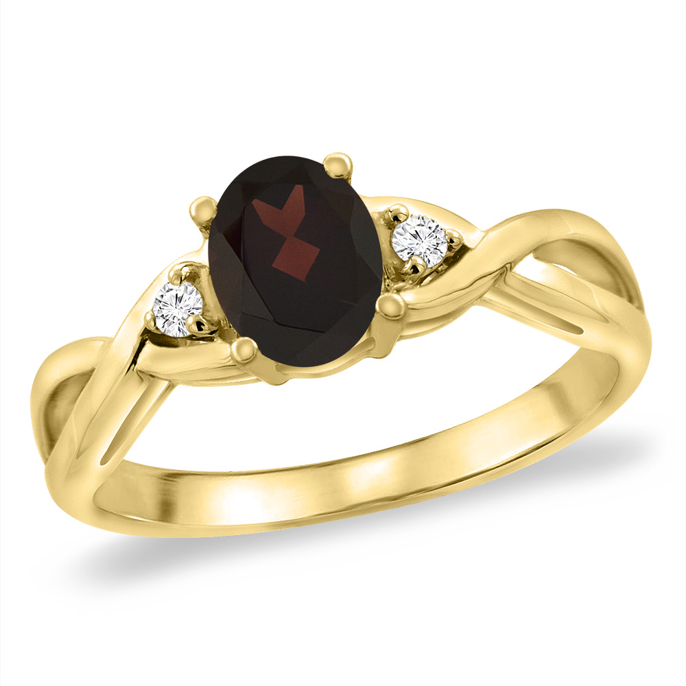 14K Yellow Gold Diamond Natural Garnet Infinity Engagement Ring Oval 7x5 mm, sizes 5 -10