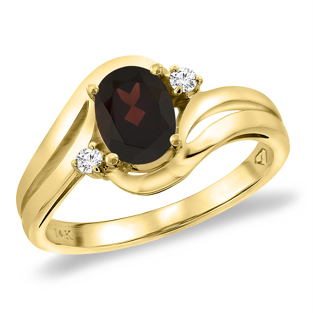 14K Yellow Gold Diamond Natural Garnet Bypass Engagement Ring Oval 8x6 mm, sizes 5 -10