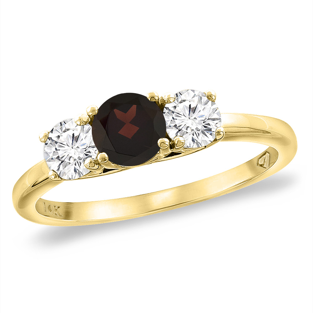 14K Yellow Gold Diamond Natural Garnet Engagement Ring 5mm Round, sizes 5 -10