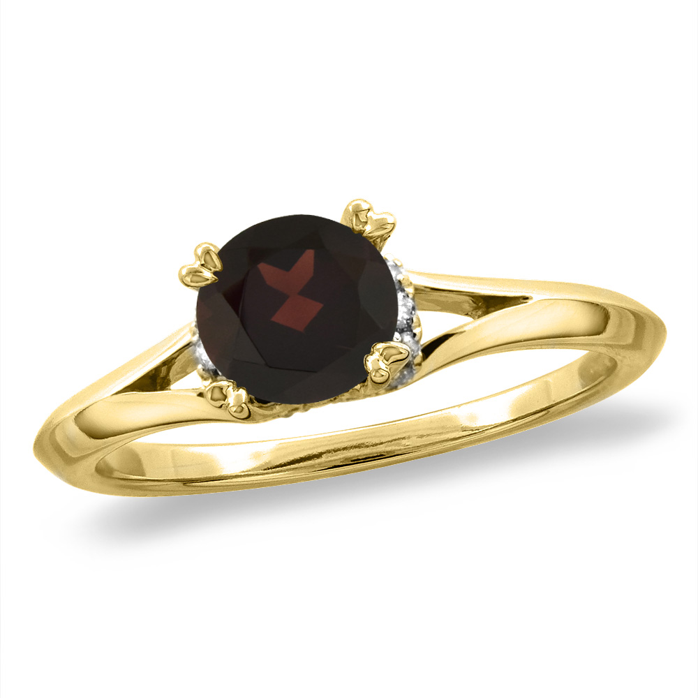 14K White/Yellow Gold Diamond Natural Garnet Solitaire Engagement Ring Round 6 mm, size 5-10