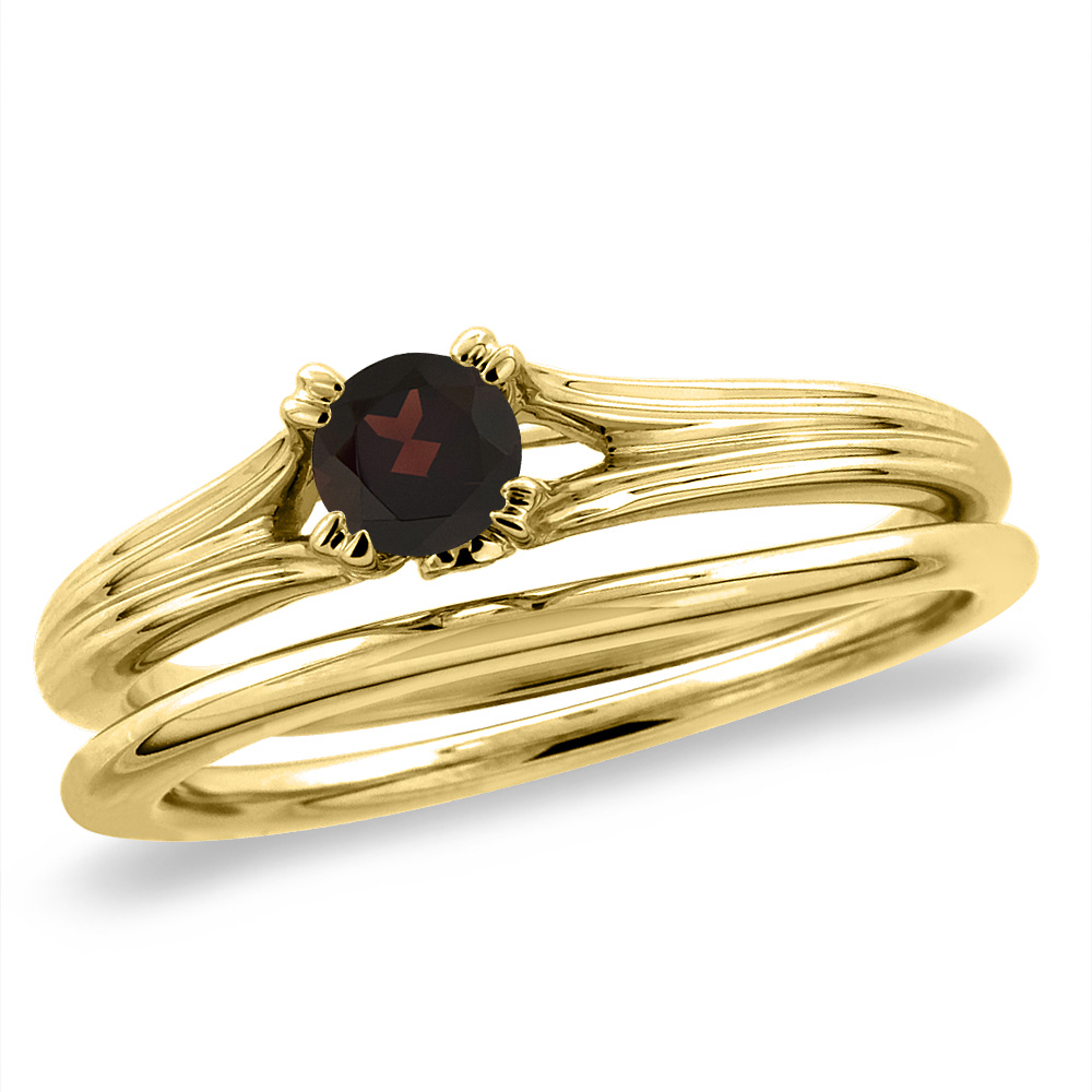 14K Yellow Gold Diamond Natural Garnet 2pc Solitaire Engagement Ring Set Round 4 mm, size5-10