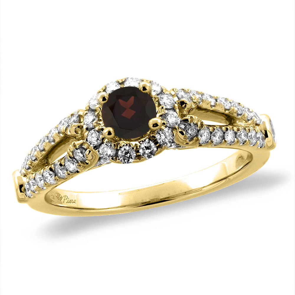 14K Yellow Gold Diamond Natural Garnet Halo Engagement Ring Round 4 mm, sizes 5 -10