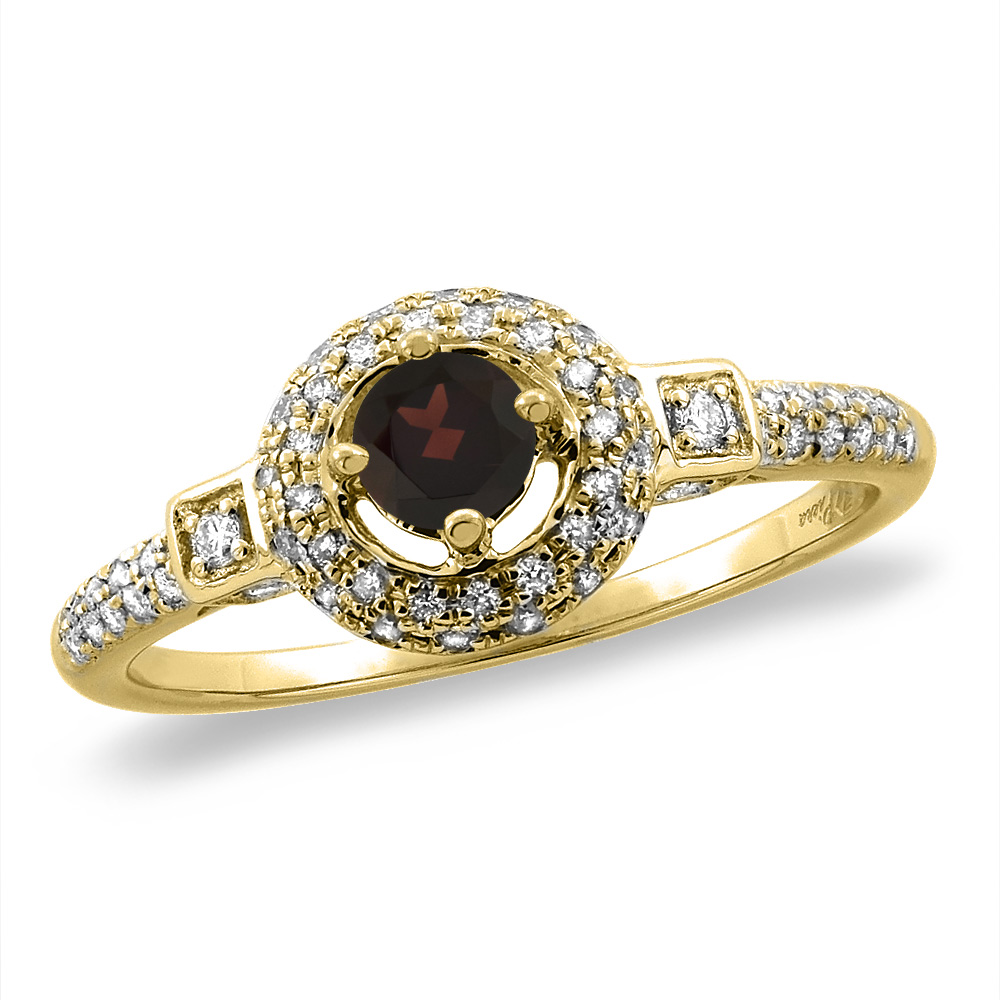 14K White/Yellow Gold Diamond Natural Garnet Halo Engagement Ring Round 4 mm, sizes 5 -10