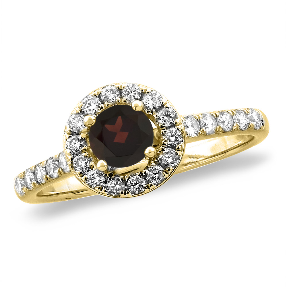 14K White/Yellow Gold Diamond Natural Garnet Halo Engagement Ring Round 4 mm, sizes 5 -10