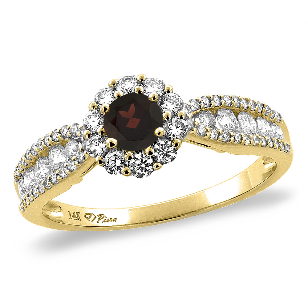 14K Yellow Gold Natural Garnet Halo Engagement Ring Round 4 mm, sizes 5 -10