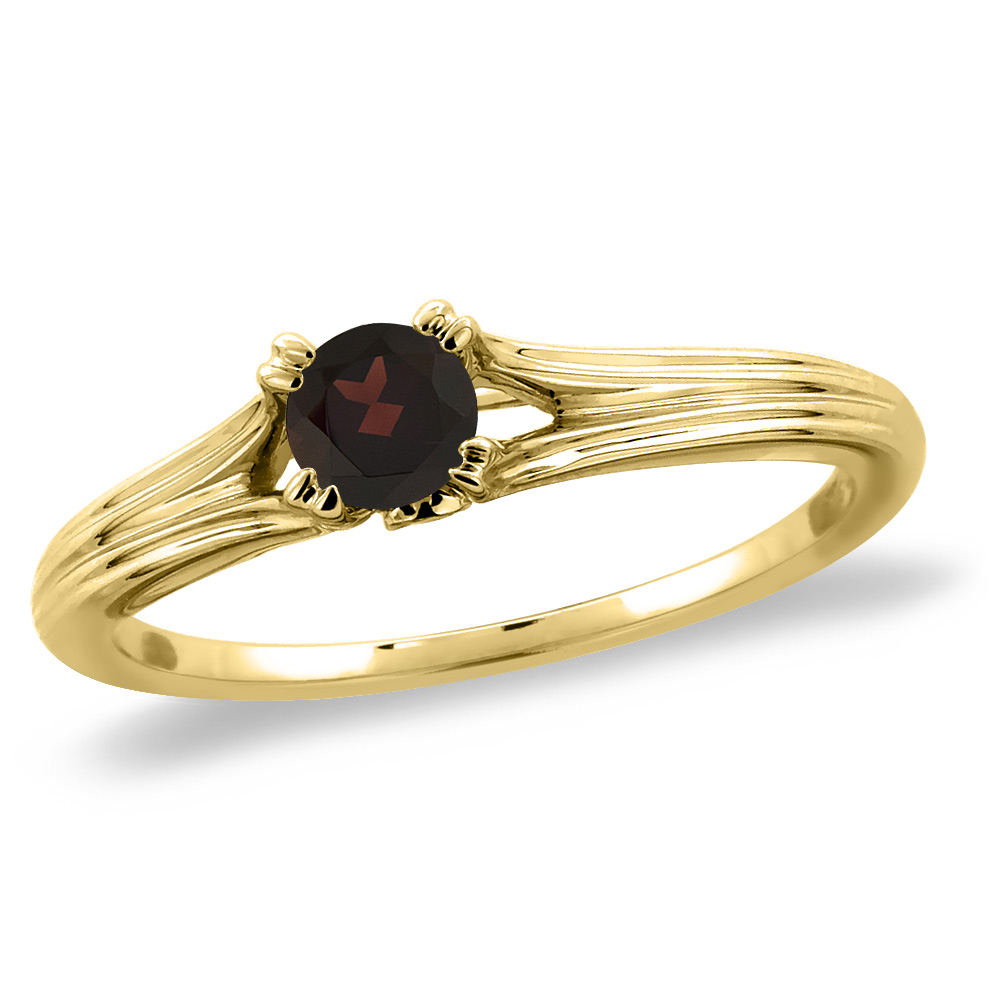 14K Yellow Gold Diamond Natural Garnet Solitaire Engagement Ring Round 4 mm, sizes 5 -10