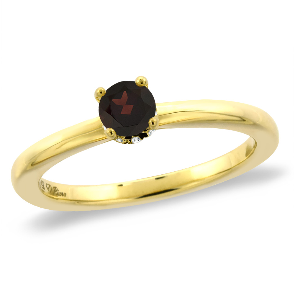 14K Yellow Gold Diamond Natural Garnet Solitaire Engagement Ring Round 4 mm, sizes 5 -10