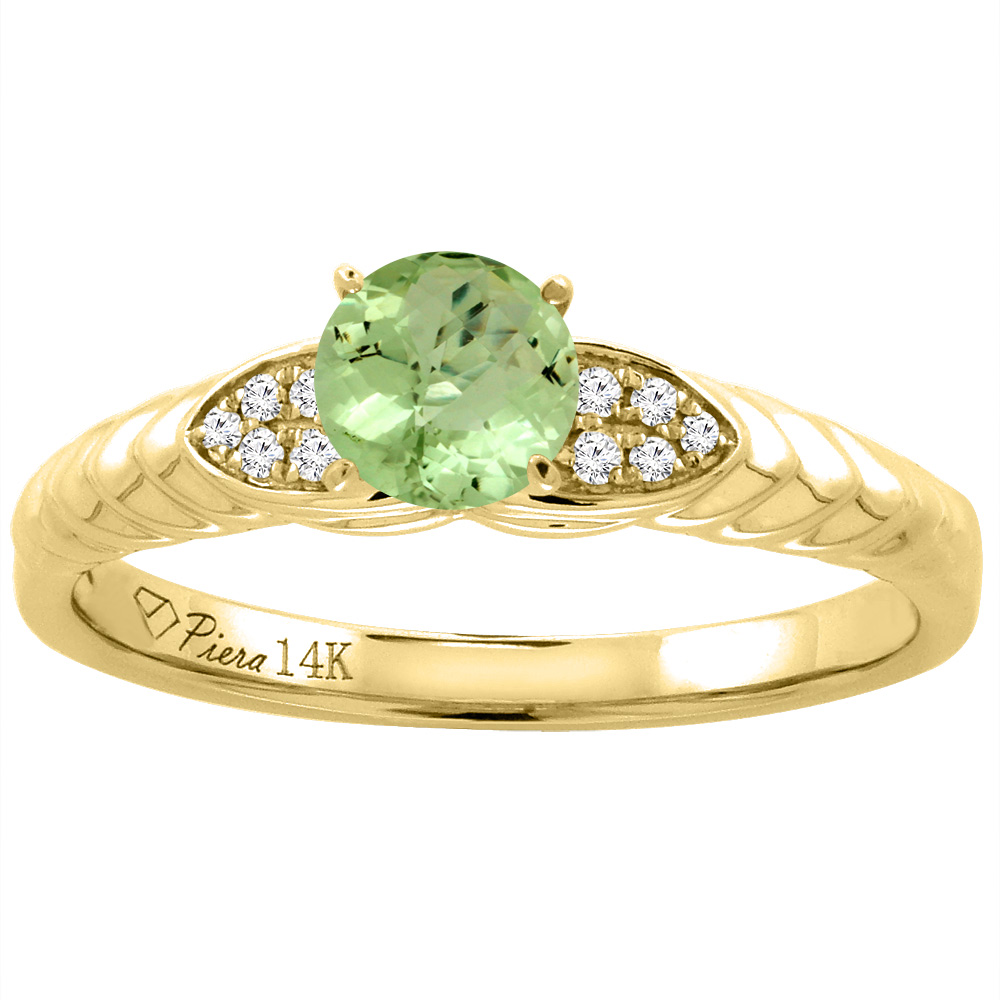 14K Yellow Gold Diamond Natural Peridot Engagement Ring Round 5 mm, sizes 5-10
