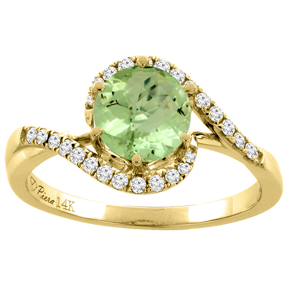 14K Yellow Gold Diamond Natural Peridot Bypass Engagement Ring Round 7 mm, sizes 5-10