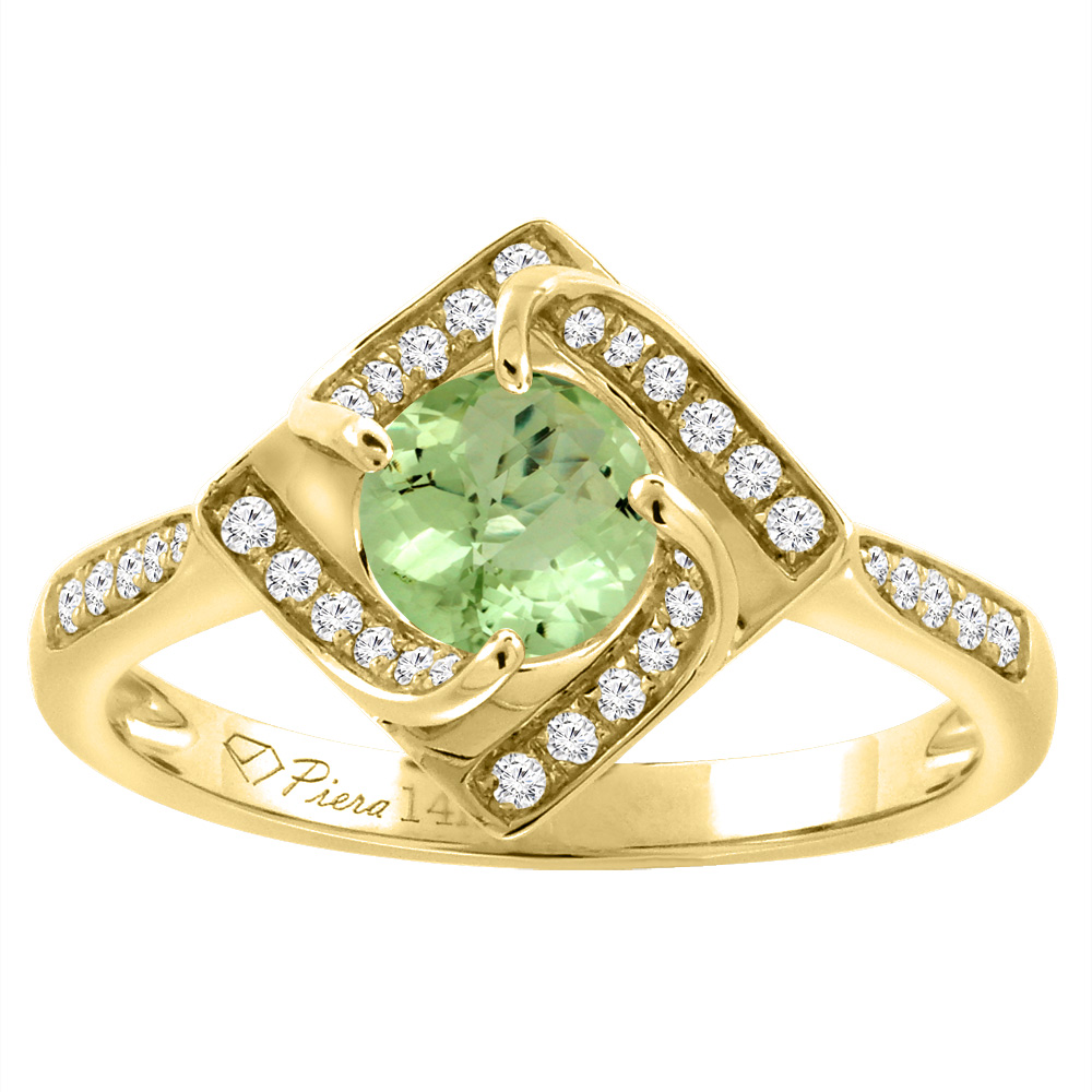 14K Yellow Gold Diamond Natural Peridot Engagement Ring Round 7 mm, sizes 5-10
