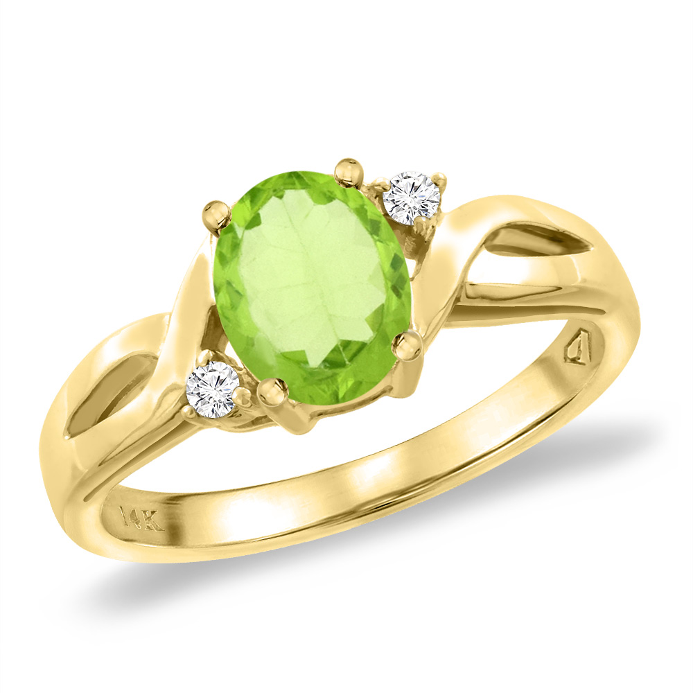 14K Yellow Gold Diamond Natural Peridot Engagement Ring Oval 8x6 mm, sizes 5 -10