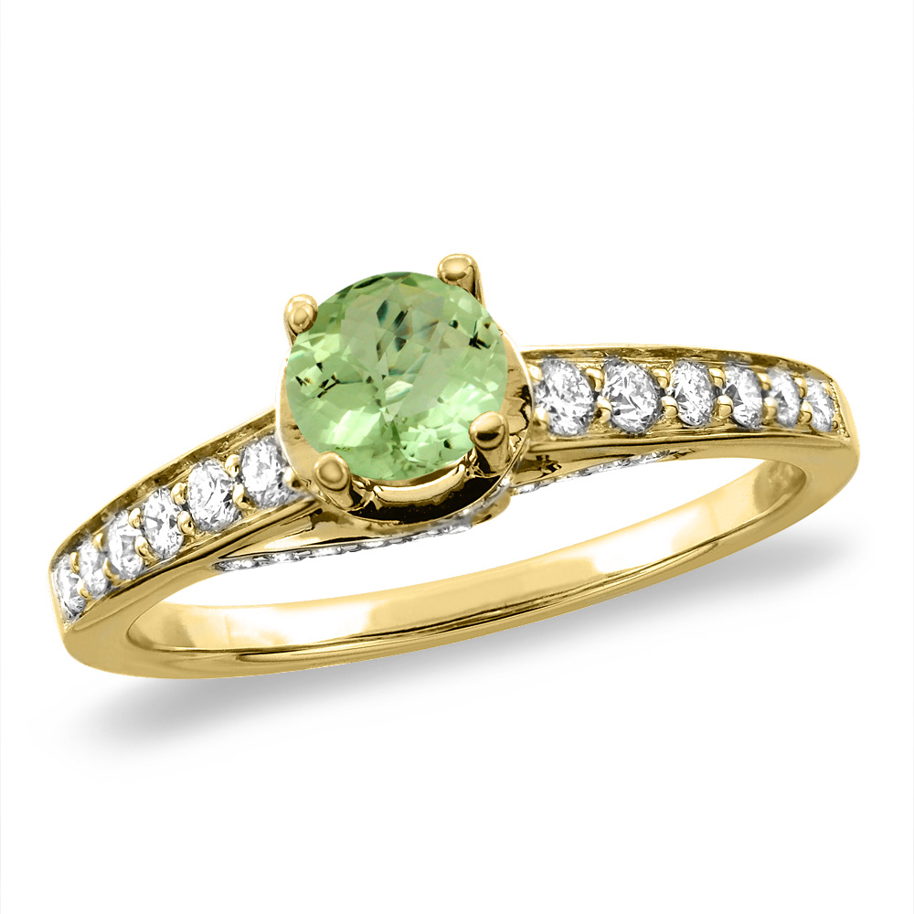 14K White/Yellow Gold Diamond Natural Peridot Engagement Ring Round 4 mm, sizes 5 -10