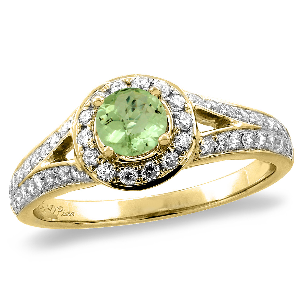 14K White/Yellow Gold Diamond Natural Peridot Halo Engagement Ring Round 4 mm, sizes 5 -10