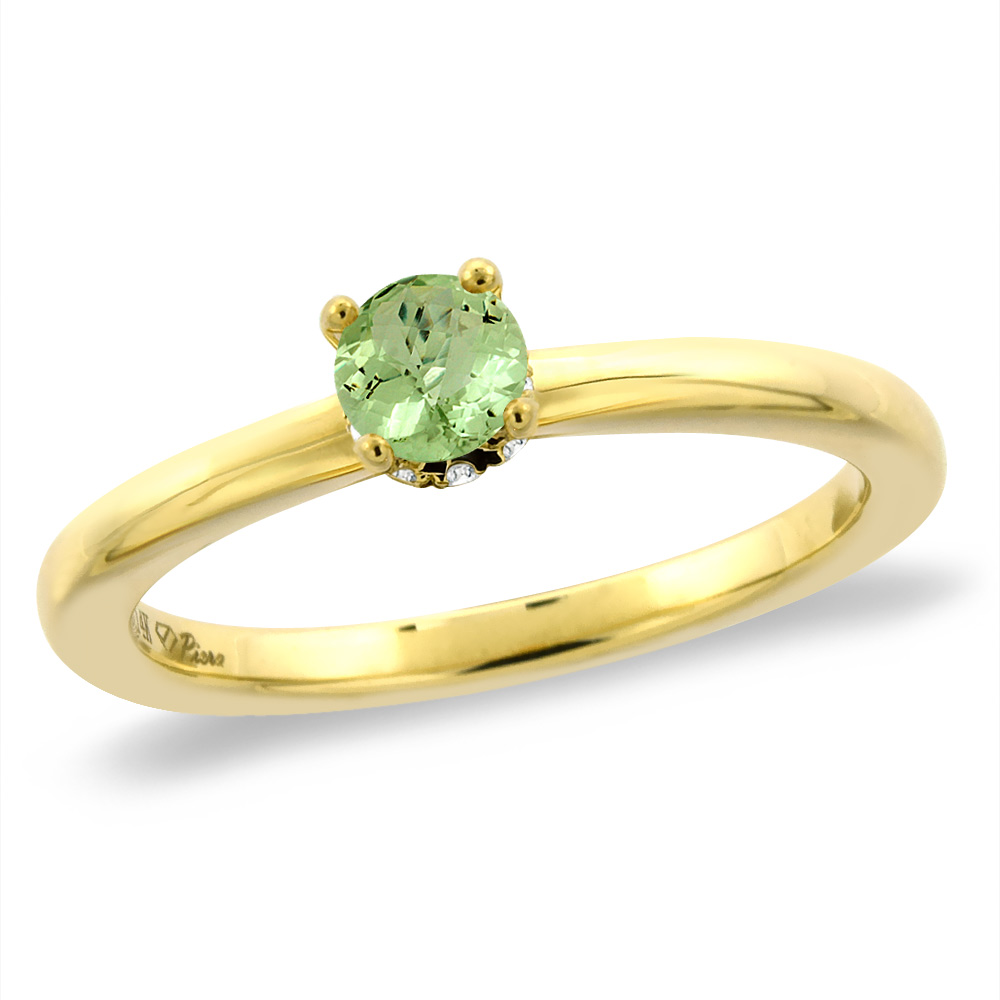 14K Yellow Gold Diamond Natural Peridot Solitaire Engagement Ring Round 4 mm, sizes 5 -10