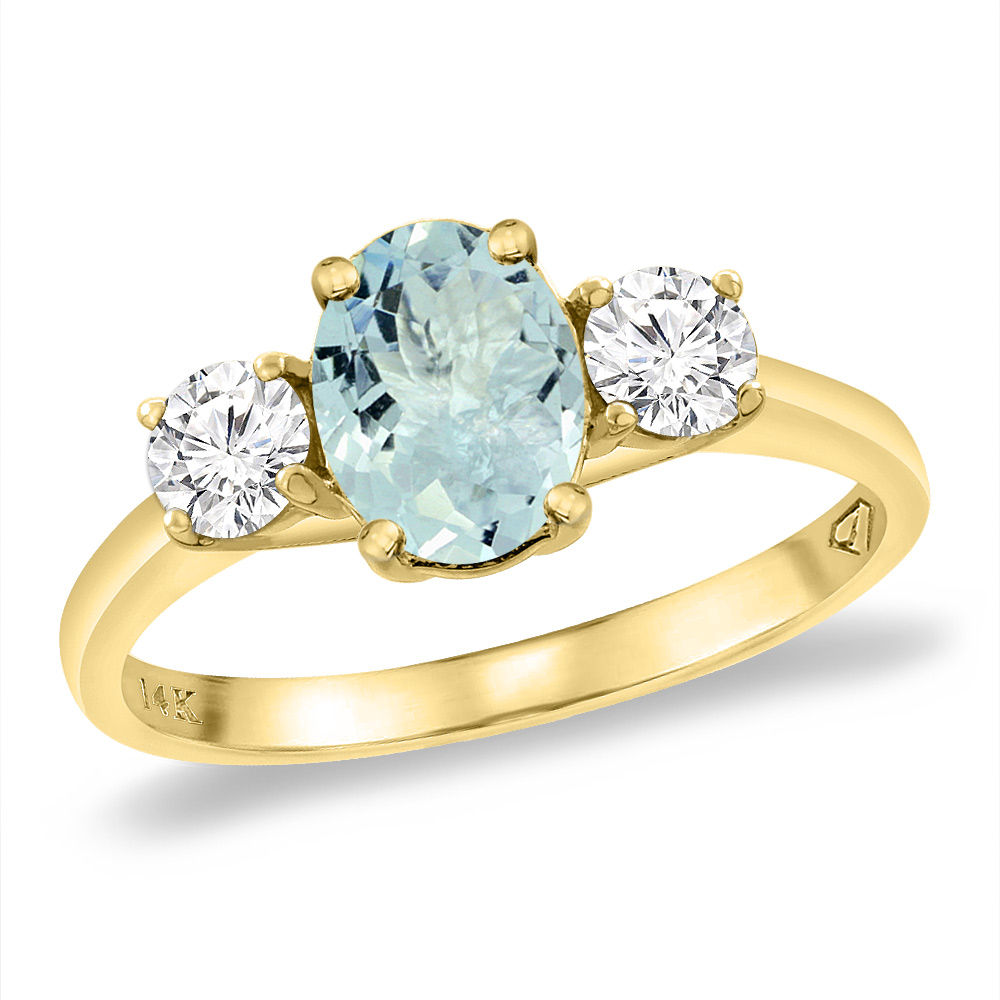 14K Yellow Gold Natural Aquamarine &amp; 2pc. Diamond Engagement Ring Oval 8x6 mm, sizes 5 -10