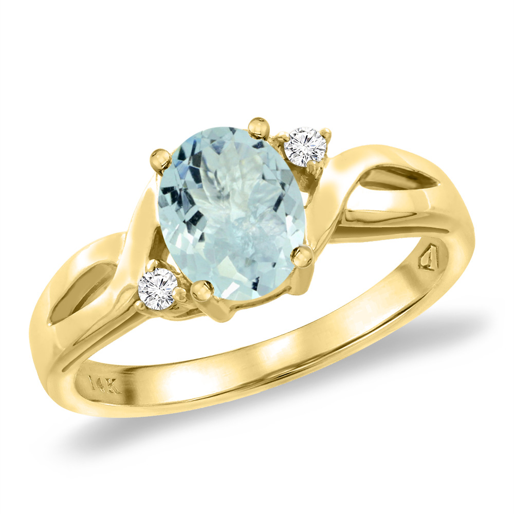 14K Yellow Gold Diamond Natural Aquamarine Engagement Ring Oval 8x6 mm, sizes 5 -10