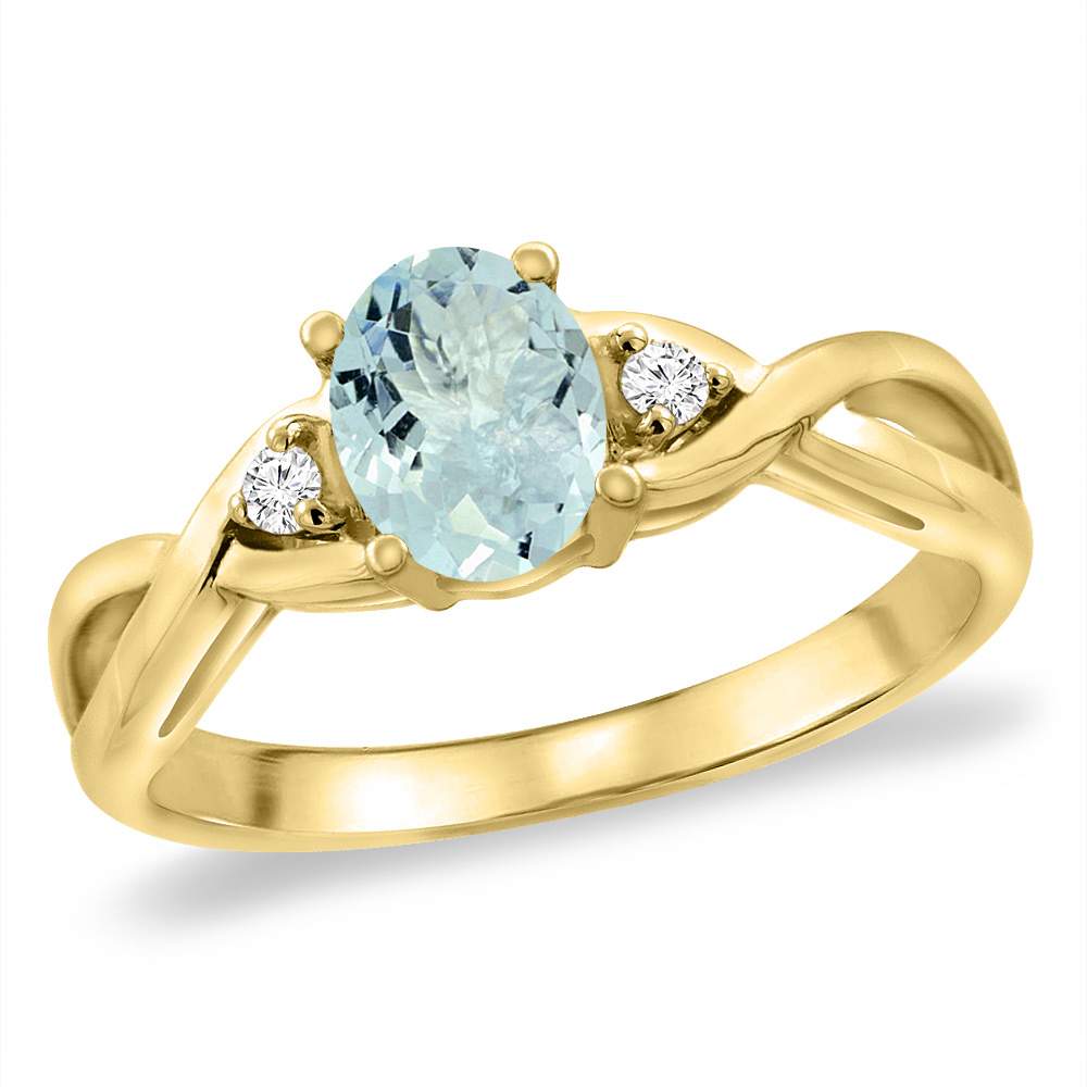 14K Yellow Gold Diamond Natural Aquamarine Infinity Engagement Ring Oval 7x5 mm, sizes 5 -10