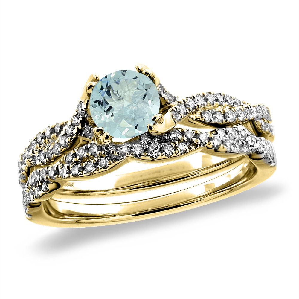 14K White/Yellow Gold Diamond Natural Aquamarine 2pc Infinity Engagement Ring Set Round 5 mm, sz 5-10