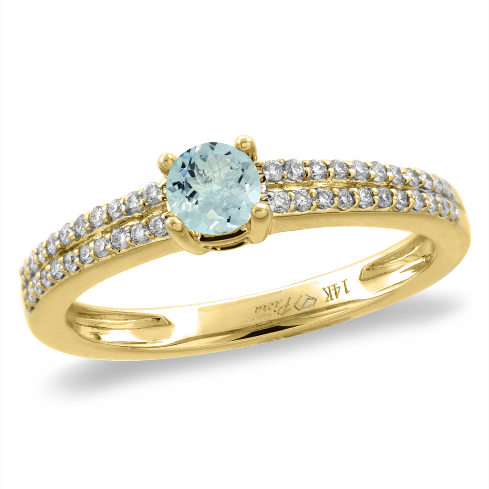 14K White/Yellow Gold Diamond Natural Aquamarine Engagement Ring Round 5 mm, sizes 5-10