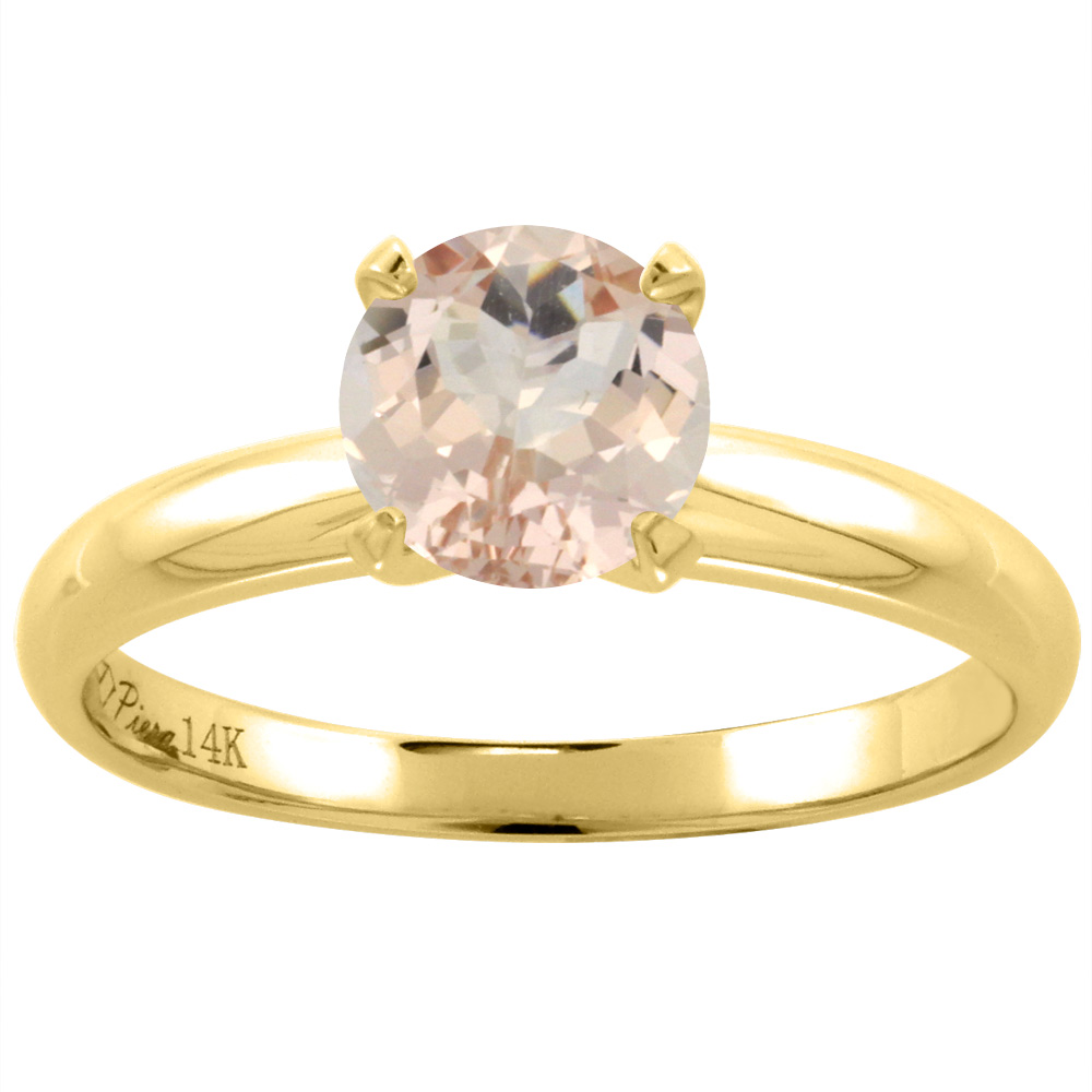 14K Yellow Gold Natural Morganite Solitaire Engagement Ring Round 7 mm, sizes 5-10