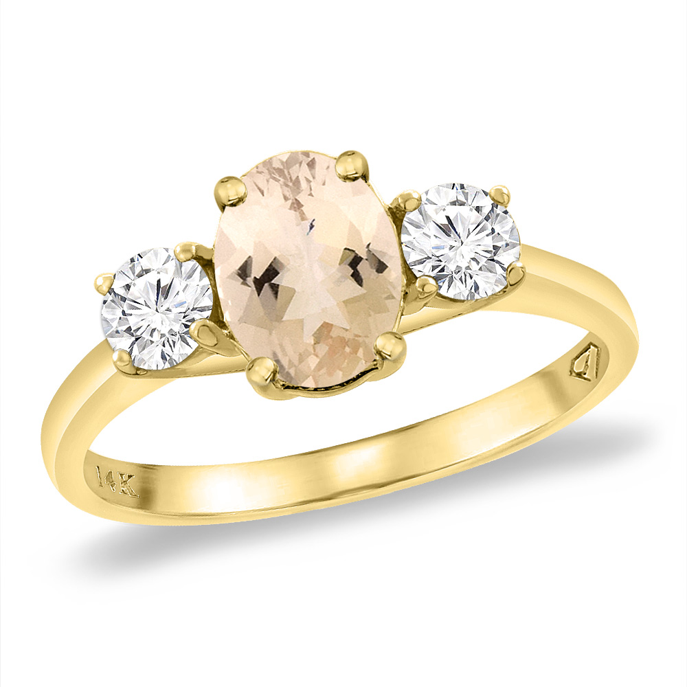 14K Yellow Gold Natural Morganite &amp; 2pc. Diamond Engagement Ring Oval 8x6 mm, sizes 5 -10