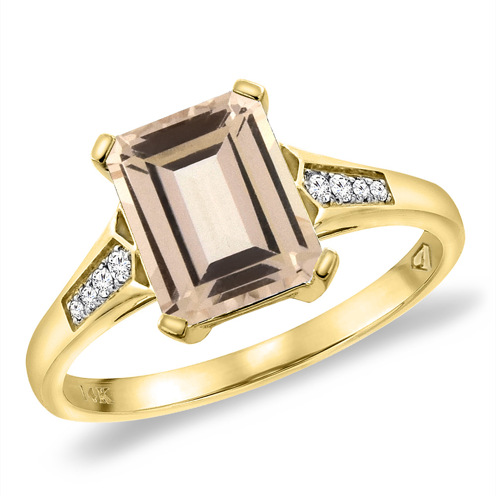 14K Yellow Gold Natural Morganite Ring 9x7 mm Octagon with Diamond Accent, sizes 5 -10