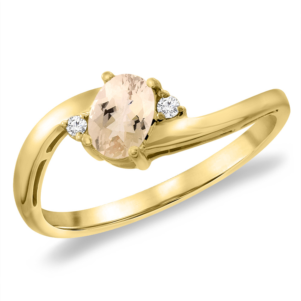 14K Yellow Gold Diamond Natural Morganite Bypass Engagement Ring Oval 6x4 mm, sizes 5 -10