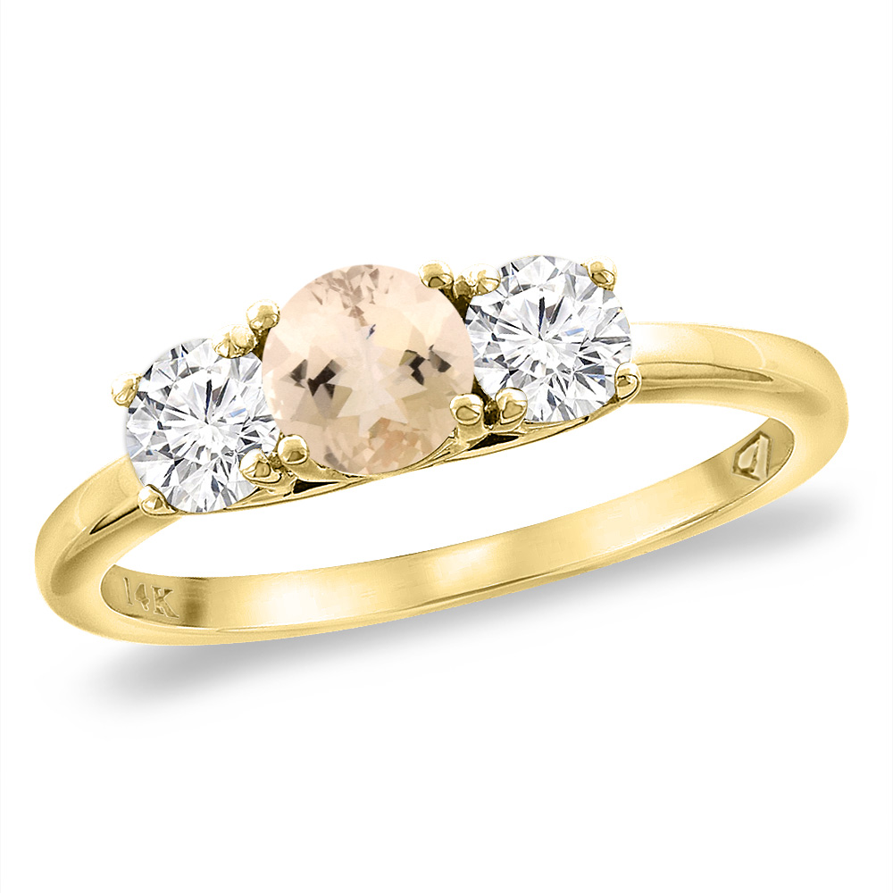 14K Yellow Gold Diamond Natural Morganite Engagement Ring 5mm Round, sizes 5 -10