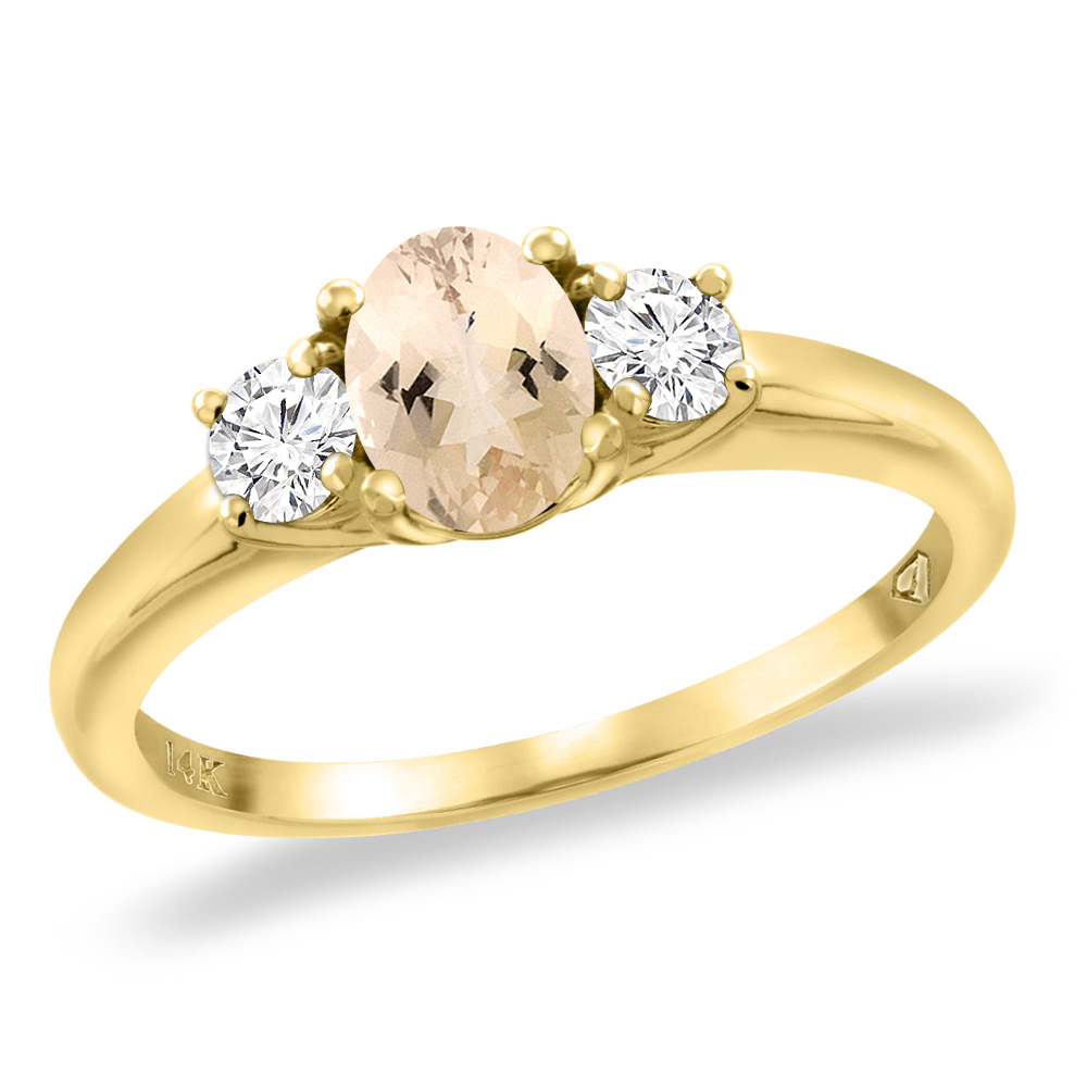 14K Yellow Gold Natural Morganite Engagement Ring Diamond Accents Oval 7x5 mm, sizes 5 -10