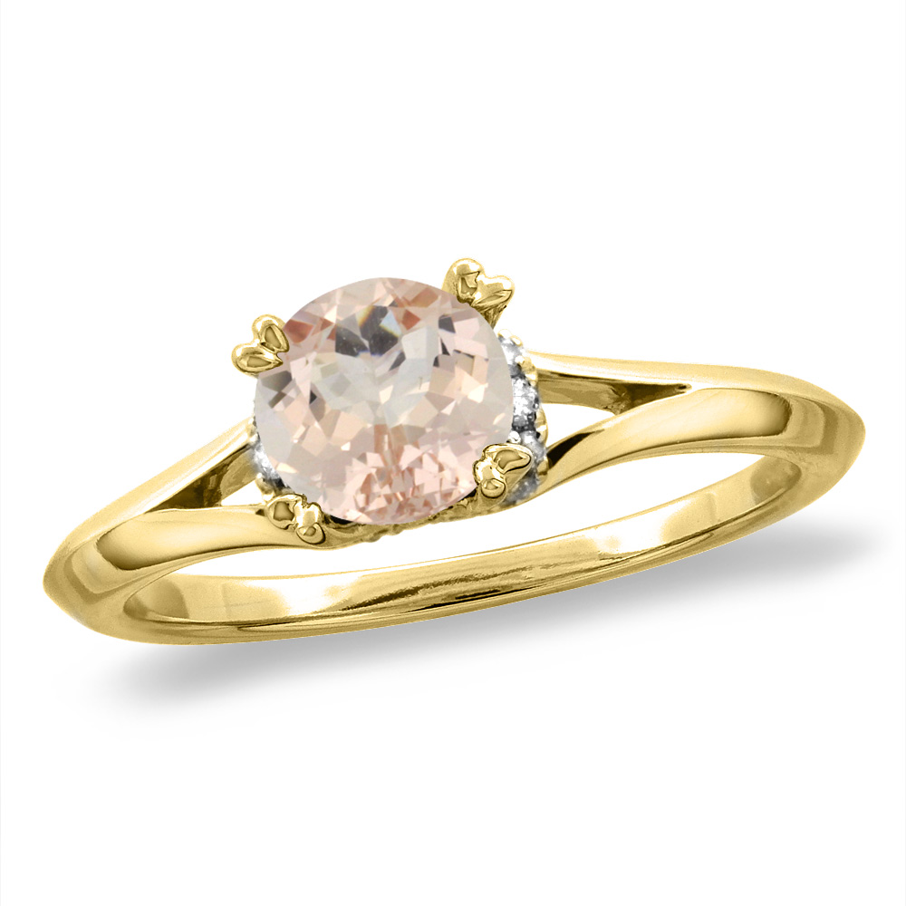 14K White/Yellow Gold Diamond Natural Morganite Solitaire Engagement Ring Round 6 mm, sz 5-10