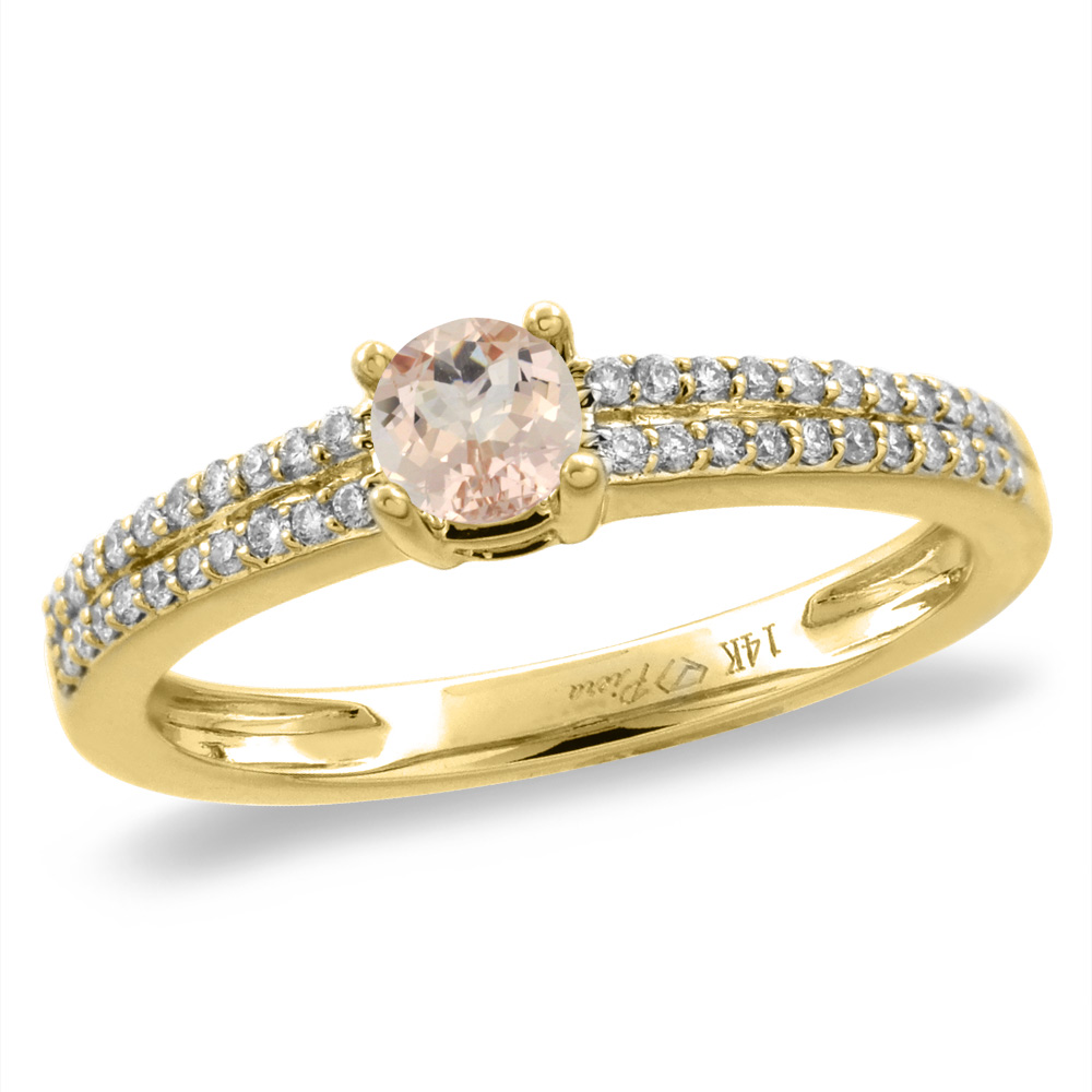 14K White/Yellow Gold Diamond Natural Morganite Engagement Ring Round 5 mm, sizes 5-10